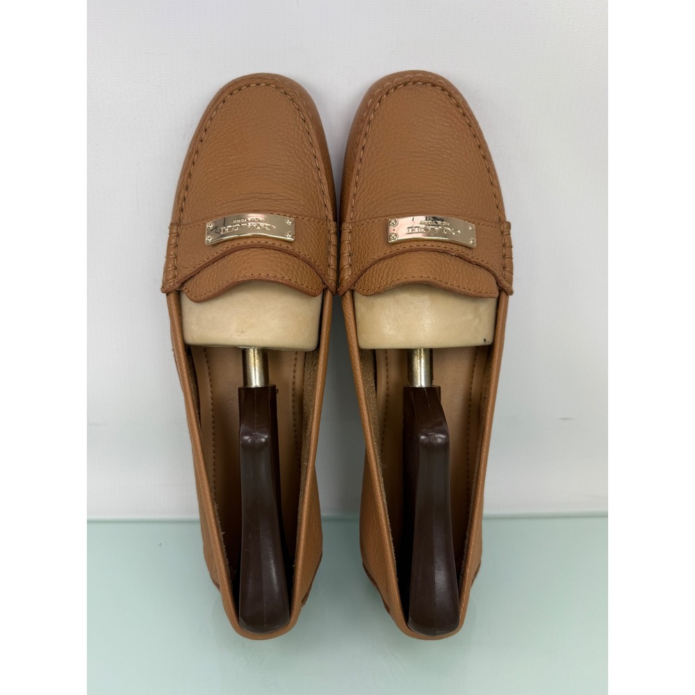 Coach Leather Driving Loafers Tan Gold Logo Plate Womens 9 Preppy Casual - Picture 8 of 11